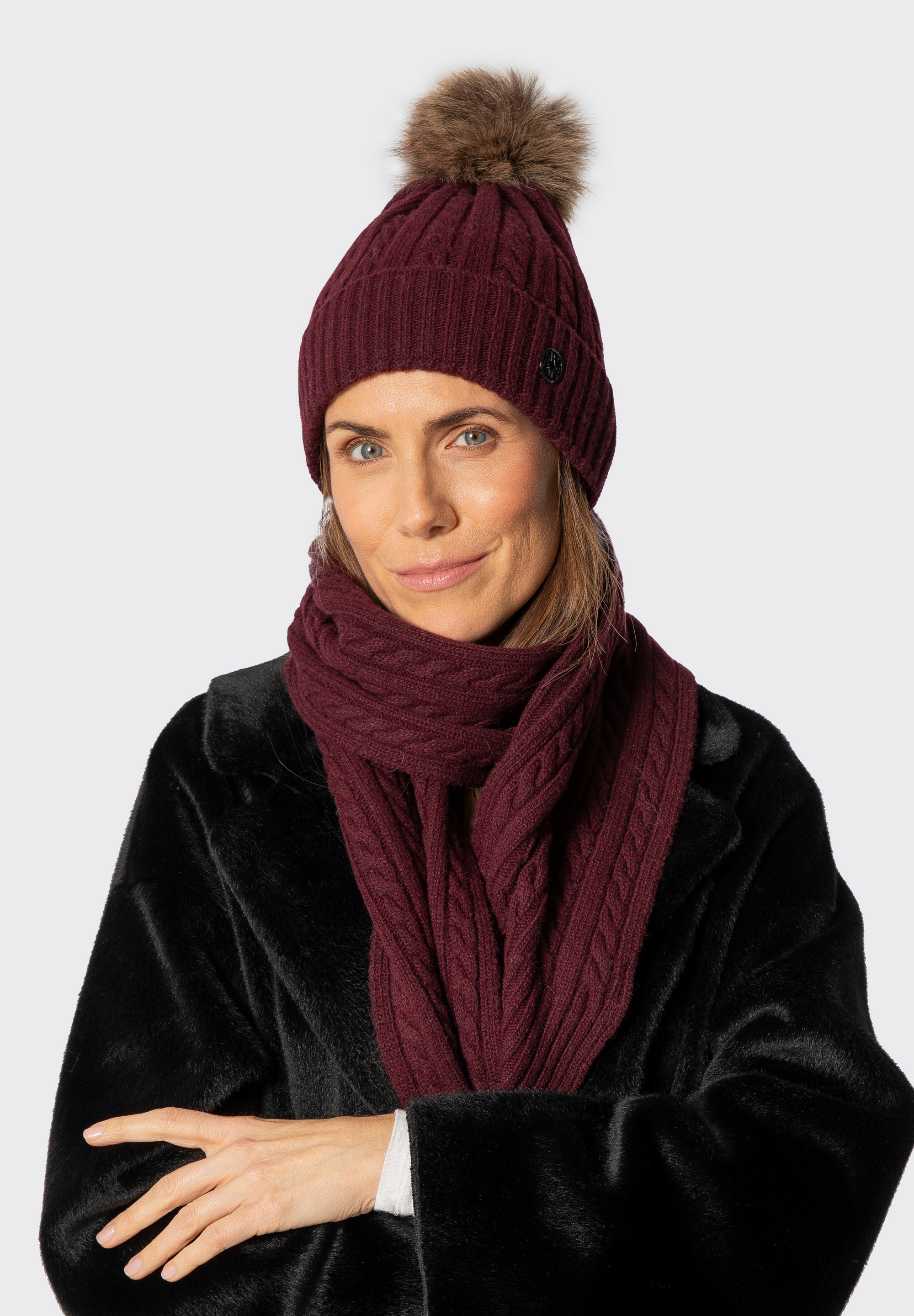 Damski zestaw zimowy z wełną, bordowy, 101-SF-500-2, Zdjęcie 1