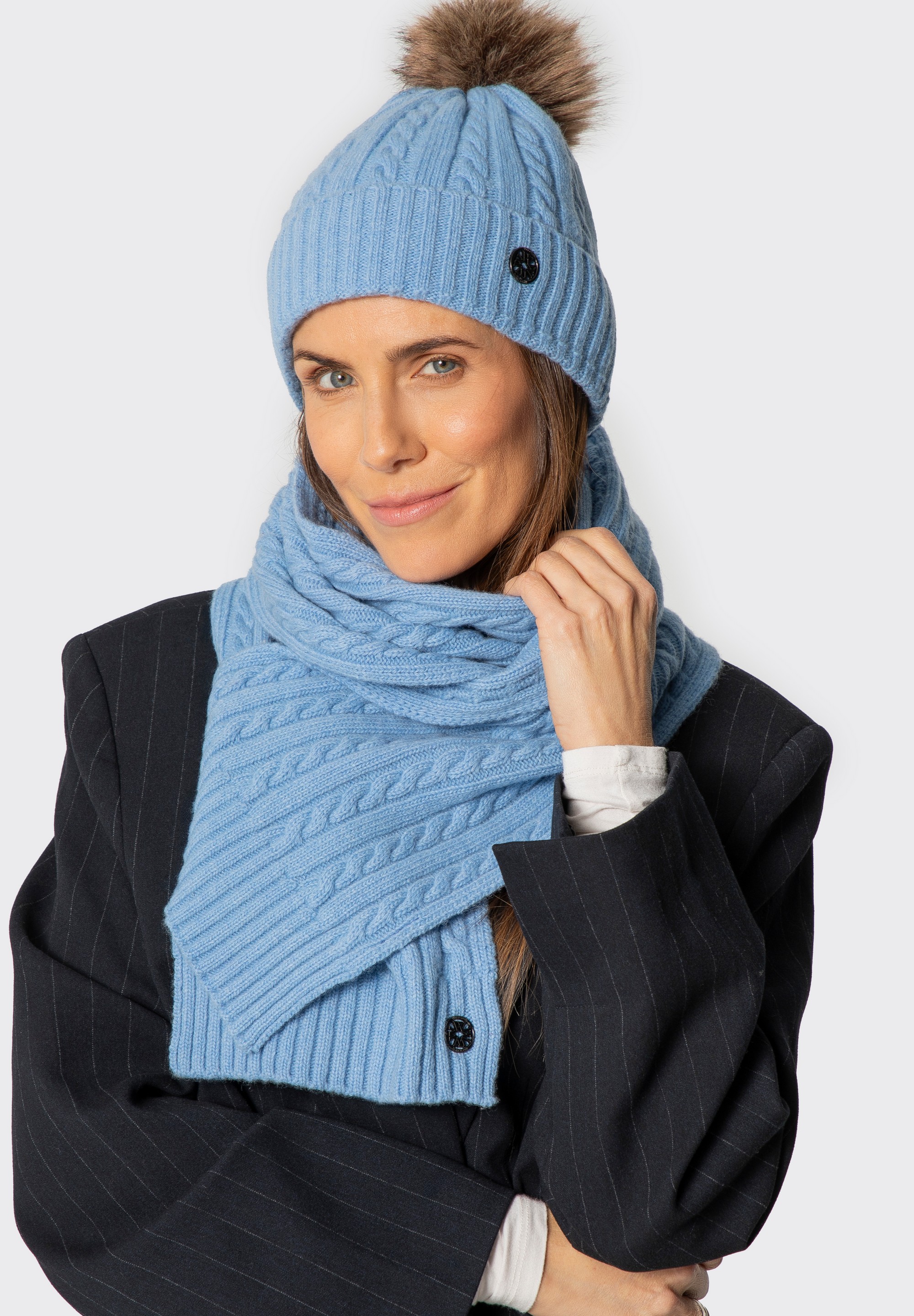 Damski zestaw zimowy z wełną, niebieski, 101-SF-500-7, Zdjęcie 1