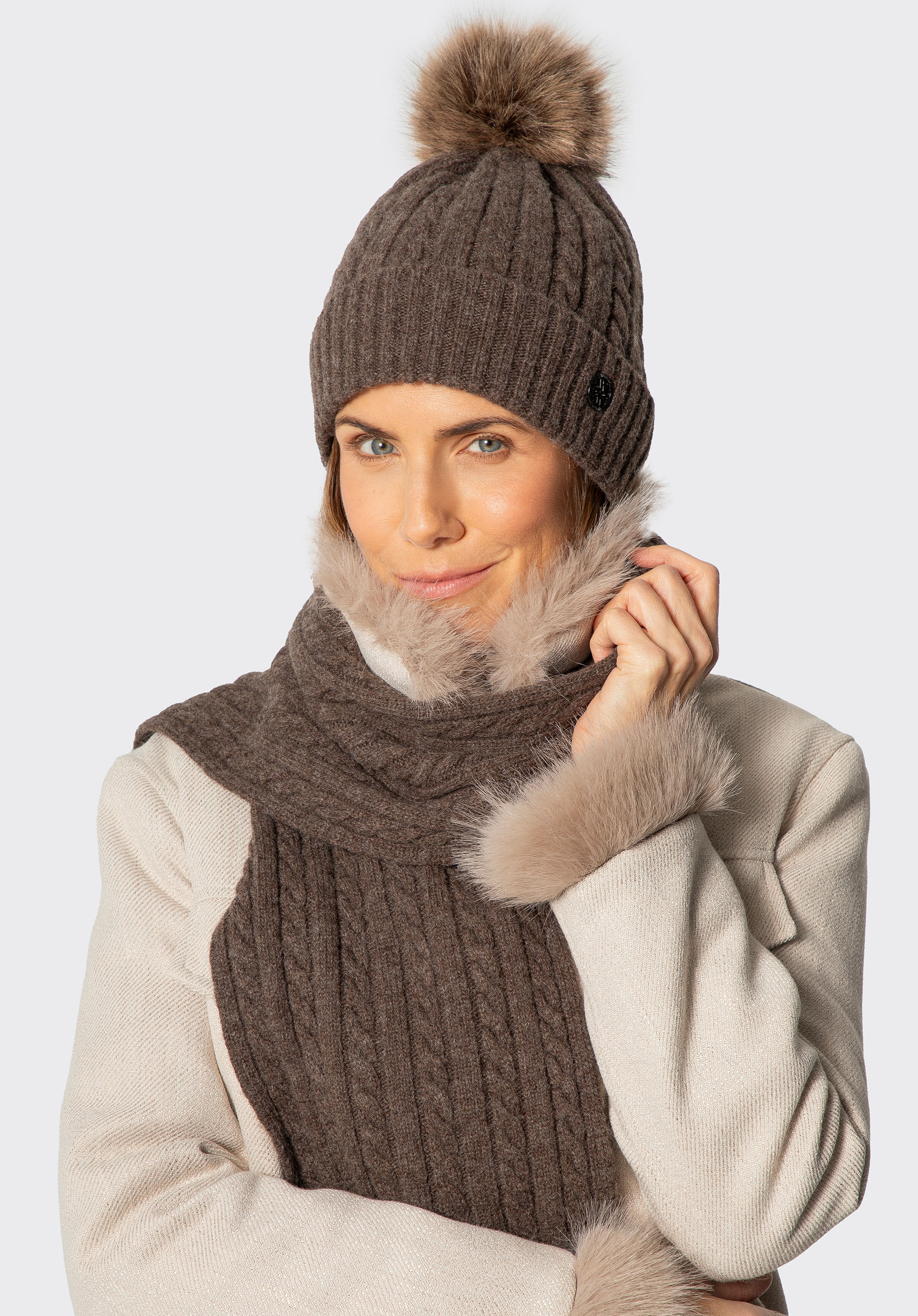 Damski zestaw zimowy z wełną, brązowy, 101-SF-500-8, Zdjęcie 1