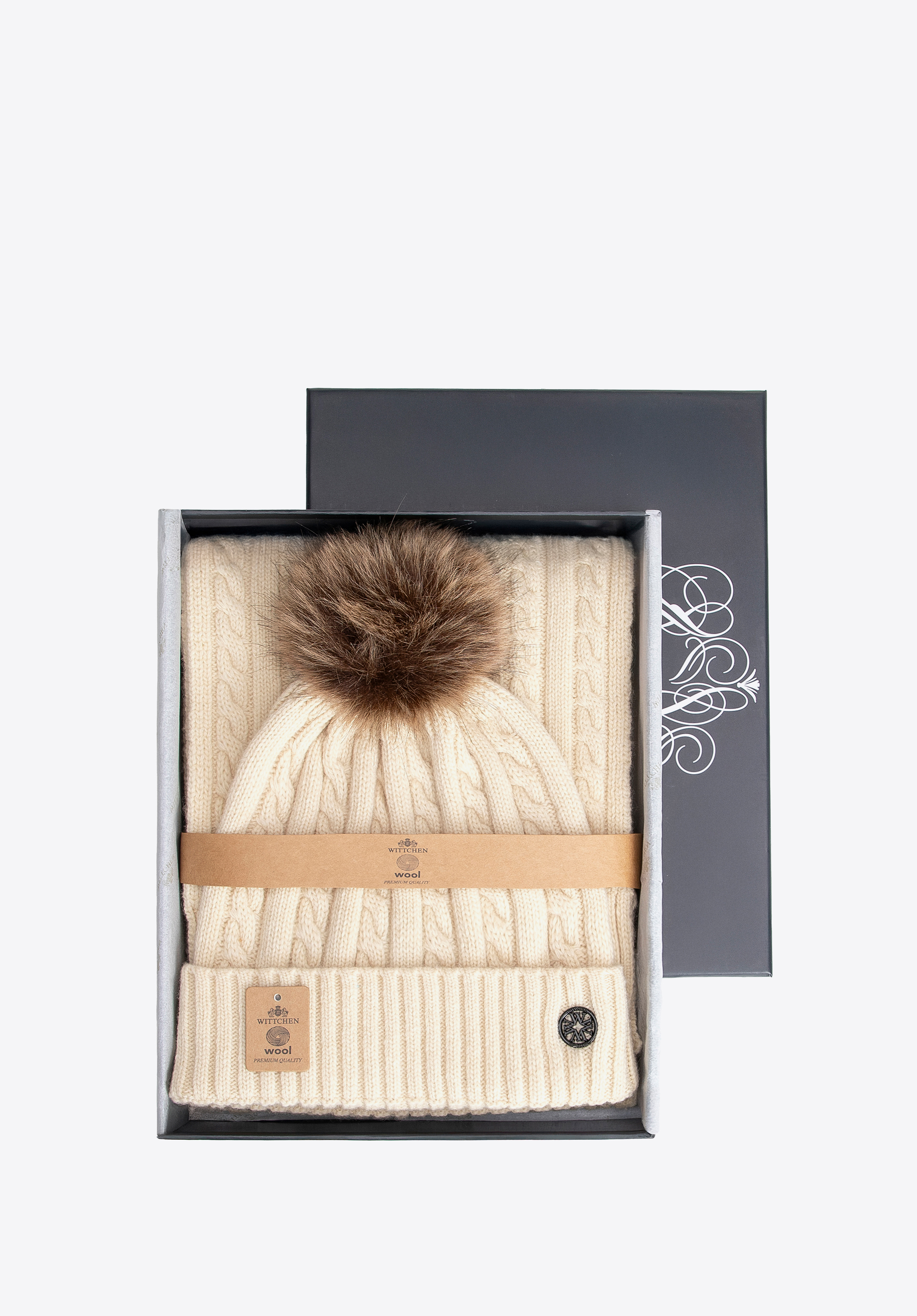 Damski zestaw zimowy z wełną, jasny beż, 101-SF-500-09, Zdjęcie 1