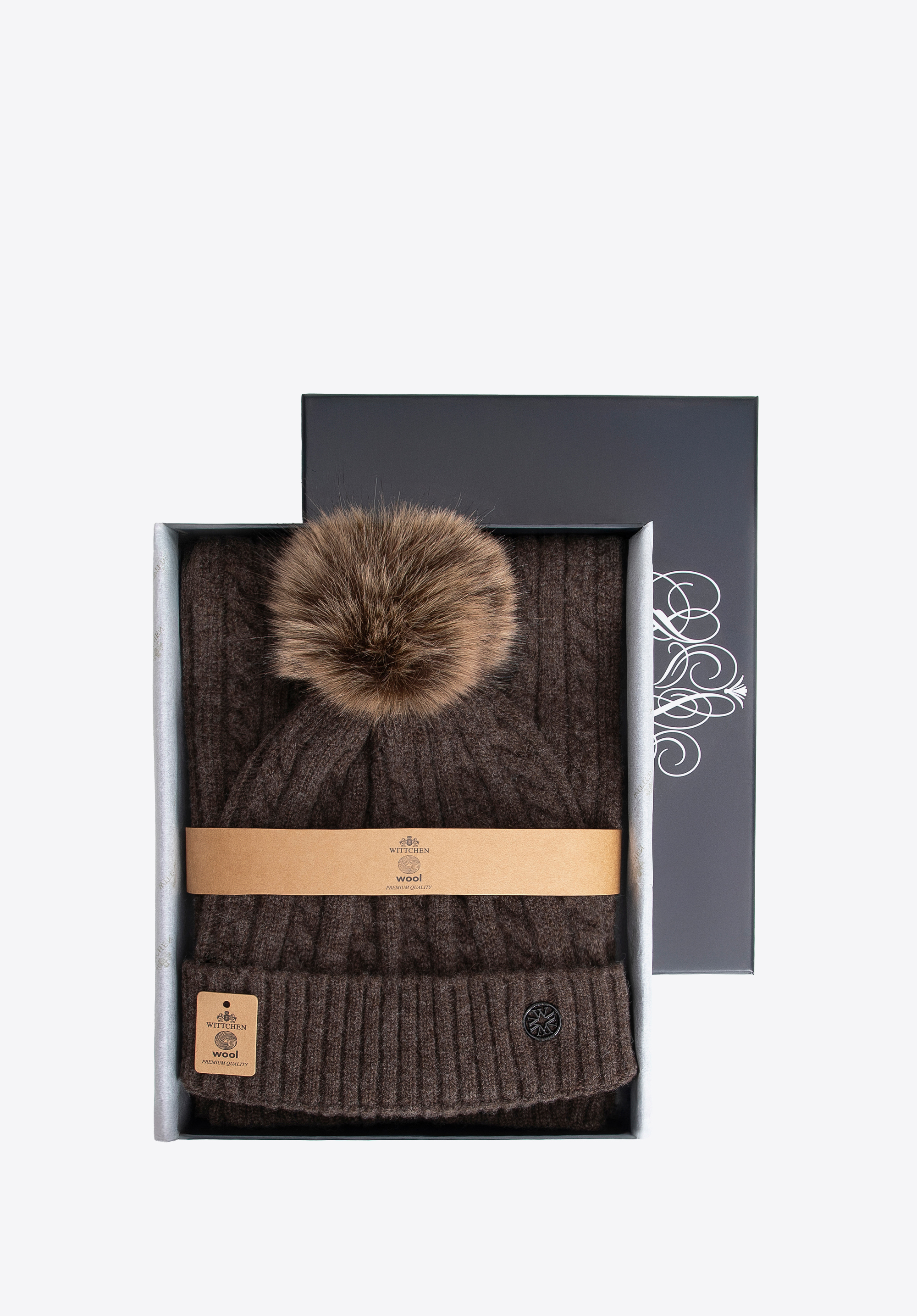 Damski zestaw zimowy z wełną, brązowy, 101-SF-500-8, Zdjęcie 1