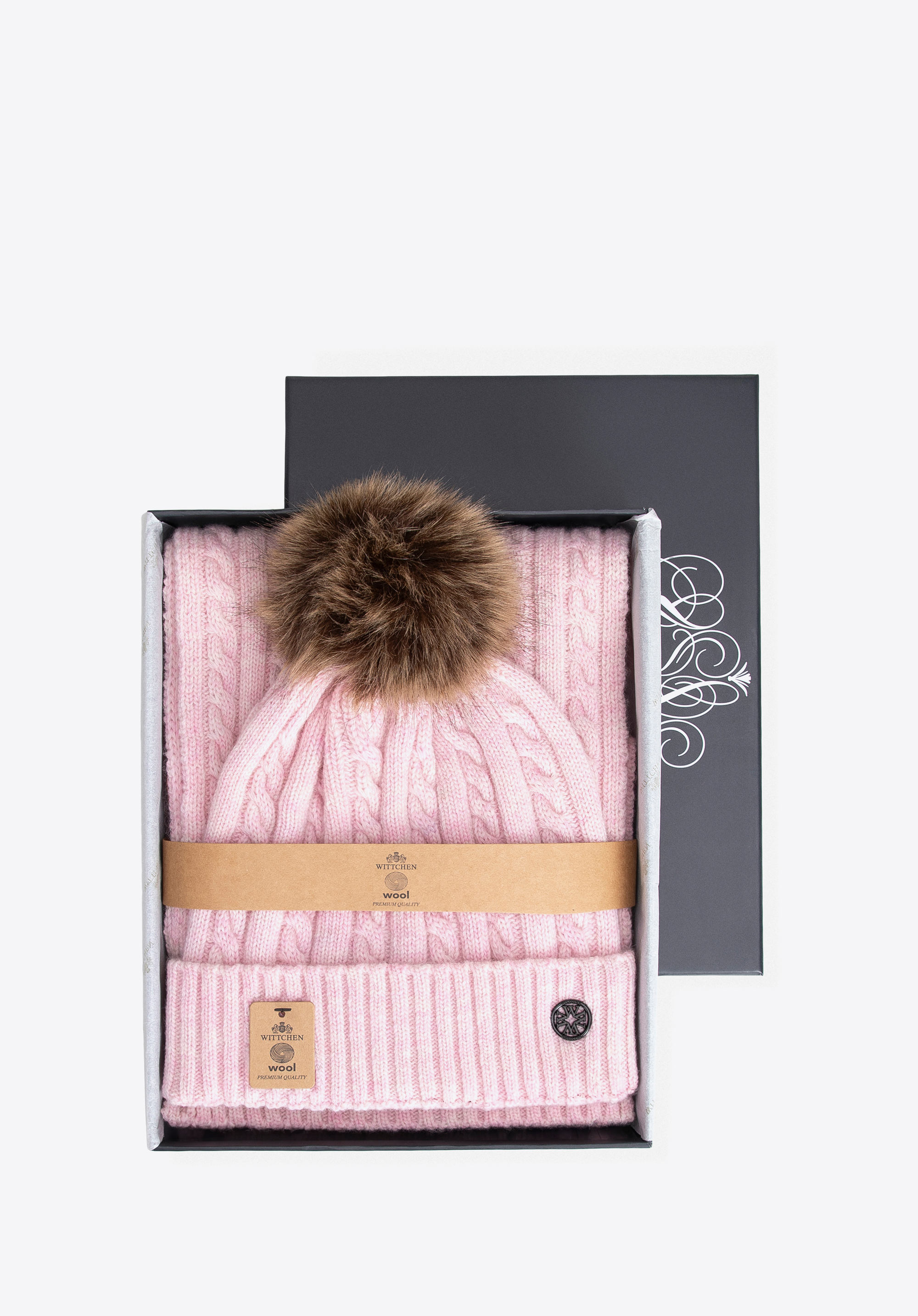 Damski zestaw zimowy z wełną, różowy, 101-SF-500-P, Zdjęcie 1