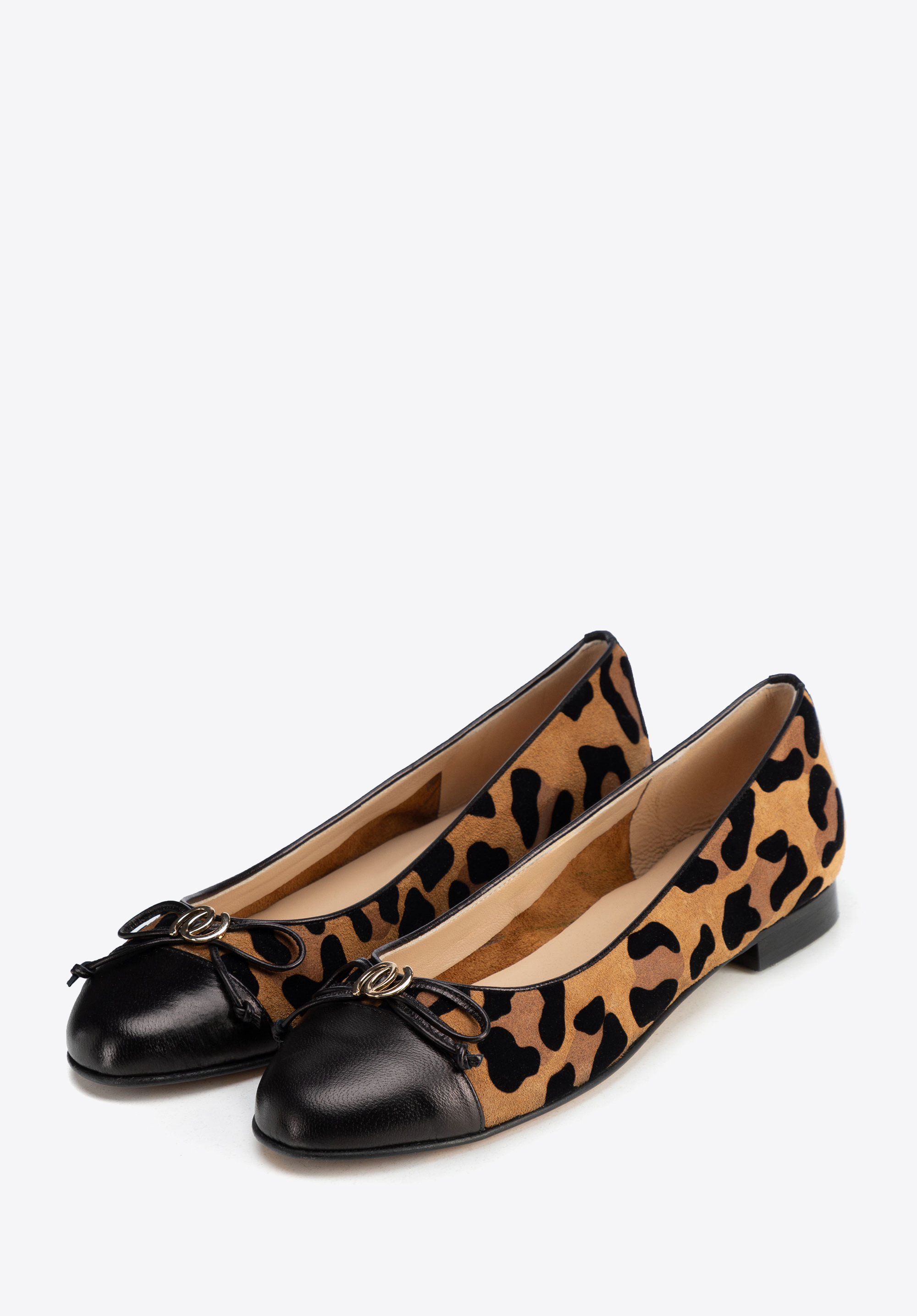 Women's leopard-print leather ballerina flats, brown-black, 100-D-110-4-41, Photo 1