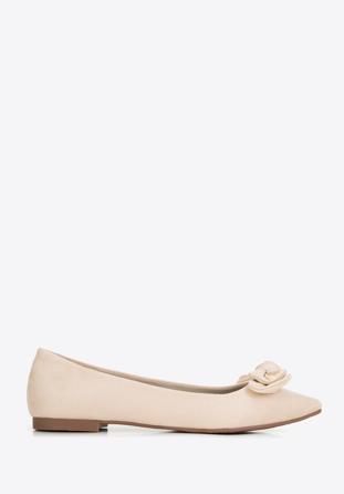 Women's suedette bow detail ballerina flats, light beige, 98-DP-204-9-40, Photo 1