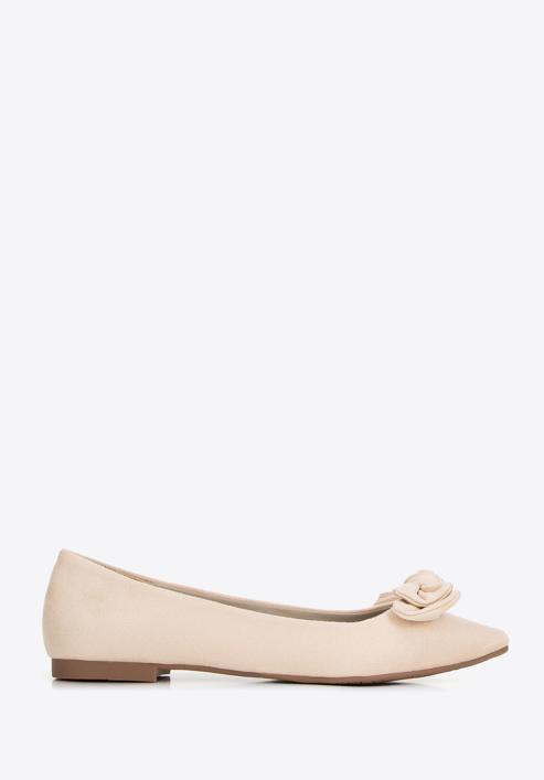 Women's suedette bow detail ballerina flats, light beige, 98-DP-204-P-37, Photo 1