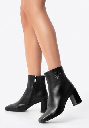 Women's monogram leather ankle boots, black, 97-D-514-1-35, Photo 1