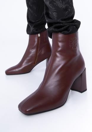 Women's monogram leather ankle boots, plum, 97-D-514-3-38, Photo 1