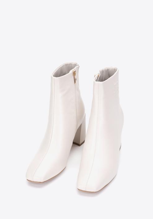 Women's monogram leather ankle boots, cream, 97-D-514-3-37, Photo 2