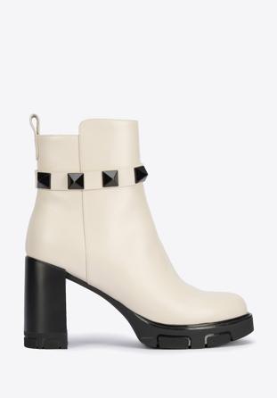 Leather high heel ankle boots, cream, 95-D-501-0-35, Photo 1