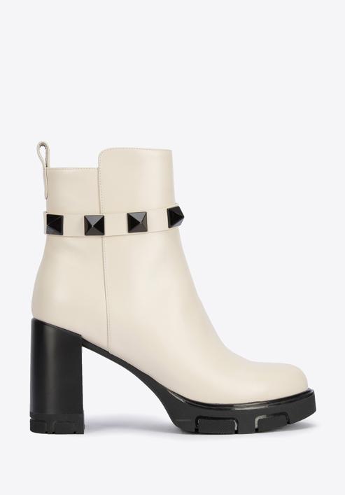 Leather high heel ankle boots, cream, 95-D-501-0-39, Photo 1