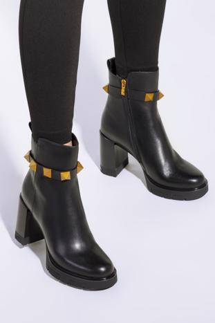 Leather high heel ankle boots, black, 95-D-501-1-41, Photo 1