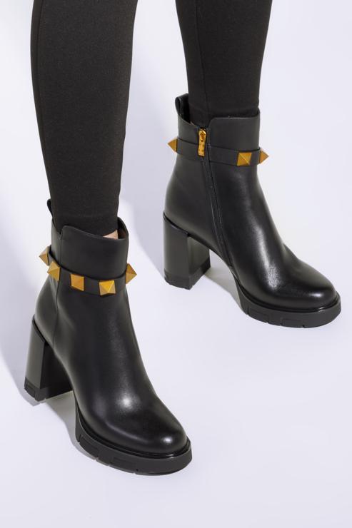 Leather high heel ankle boots, black, 95-D-501-0-40, Photo 15