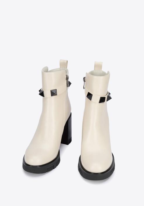 Leather high heel ankle boots, cream, 95-D-501-0-41, Photo 2