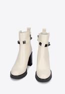 Leather high heel ankle boots, cream, 95-D-501-1-41, Photo 2