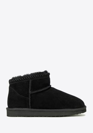 Women's suede ankle boots with wool, black, 97-D-850-1-38, Photo 1