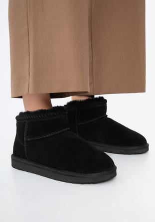 Women's suede ankle boots with wool, black, 97-D-850-1-38, Photo 1