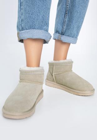Women's suede ankle boots with wool, beige grey, 97-D-850-9-37, Photo 1