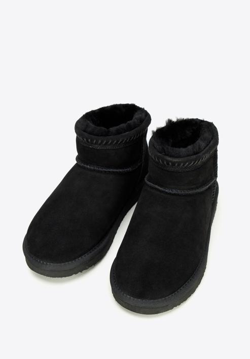 Women's suede ankle boots with wool, black, 97-D-850-9-38, Photo 2