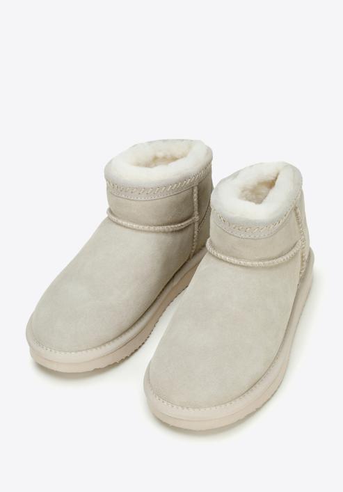 Women's suede ankle boots with wool, beige grey, 97-D-850-1-37, Photo 2