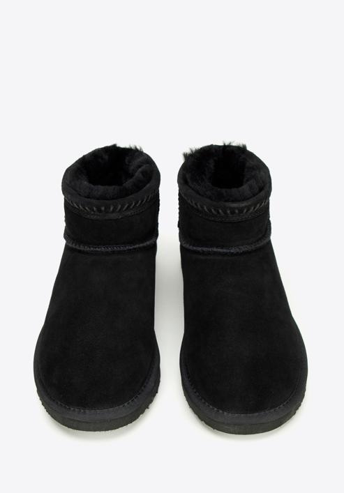 Women's suede ankle boots with wool, black, 97-D-850-9-37, Photo 3