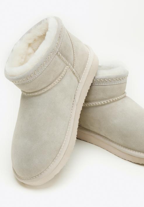 Women's suede ankle boots with wool, beige grey, 97-D-850-9-38, Photo 8