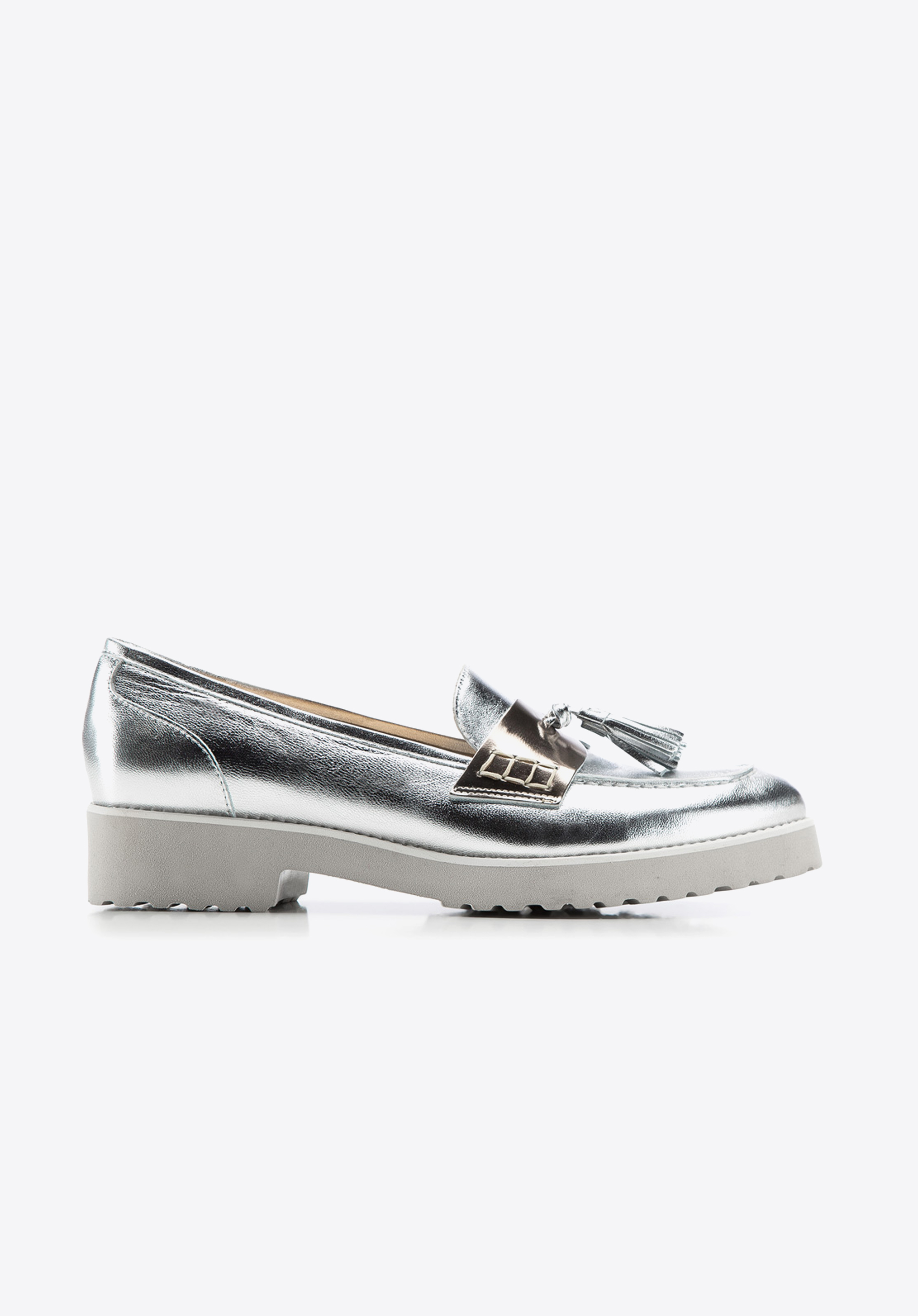 Damskie creepersy z metalicznej skóry, srebrny, 86-D-101-G-38, Zdjęcie 1