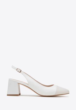 Women's leather block heel slingbacks, white-beige, 98-D-964-0-39, Photo 1