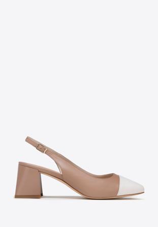 Women's leather block heel slingbacks, beige-white, 98-D-964-90-35, Photo 1