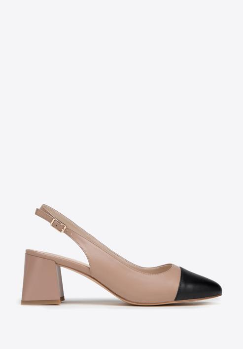 Women's leather block heel slingbacks, beige-black, 98-D-964-P-39, Photo 1