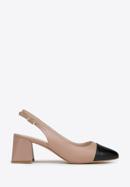 Women's leather block heel slingbacks, beige-black, 98-D-964-91-38, Photo 1