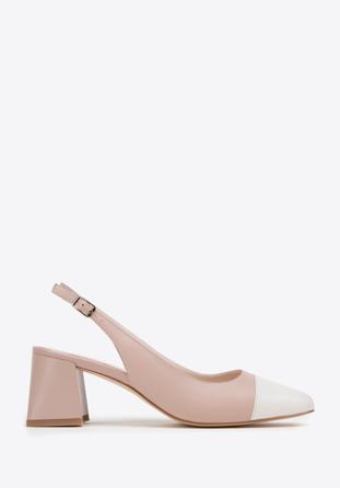 Women's leather block heel slingbacks, pink-white, 98-D-964-P-36, Photo 1