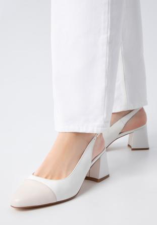 Women's leather block heel slingbacks, white-beige, 98-D-964-0-35, Photo 1