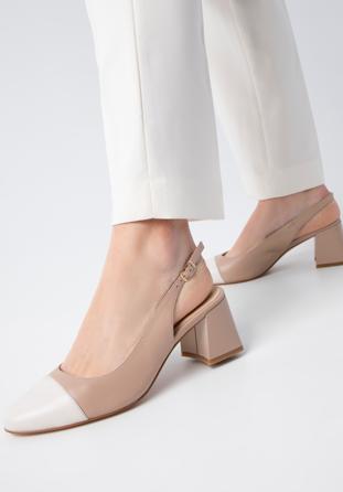 Women's leather block heel slingbacks, beige-white, 98-D-964-90-38, Photo 1