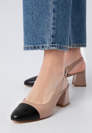 Women's leather block heel slingbacks, beige-black, 98-D-964-91-36, Photo 1