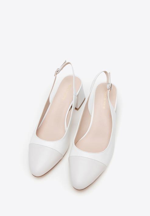 Women's leather block heel slingbacks, white-beige, 98-D-964-0-40, Photo 2
