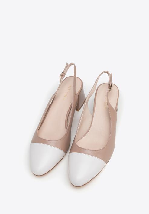 Women's leather block heel slingbacks, beige-white, 98-D-964-90-36, Photo 2