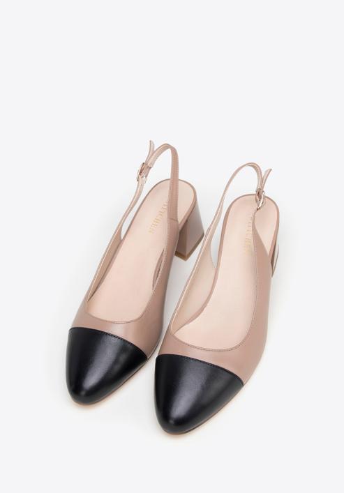 Women's leather block heel slingbacks, beige-black, 98-D-964-P-35, Photo 2