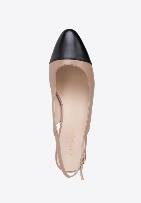 Women's leather block heel slingbacks, beige-black, 98-D-964-P-39, Photo 5