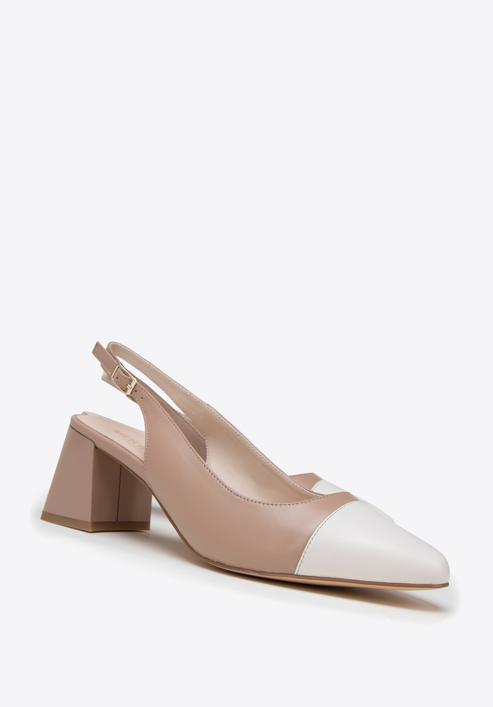 Women's leather block heel slingbacks, beige-white, 98-D-964-90-39, Photo 7