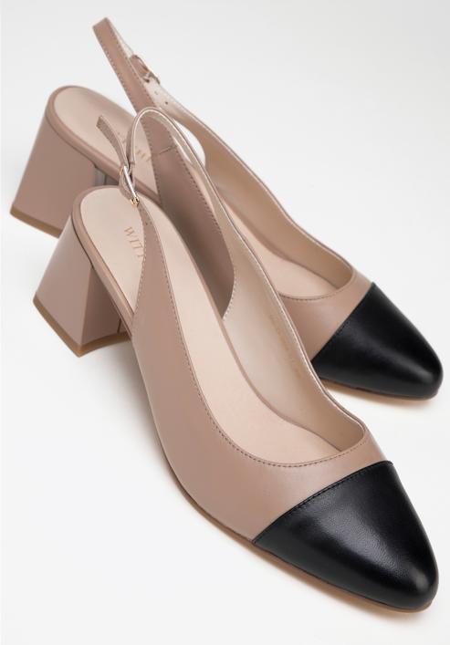 Women's leather block heel slingbacks, beige-black, 98-D-964-P-35, Photo 7