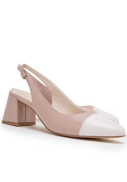 Women's leather block heel slingbacks, pink-white, 98-D-964-P-35, Photo 7