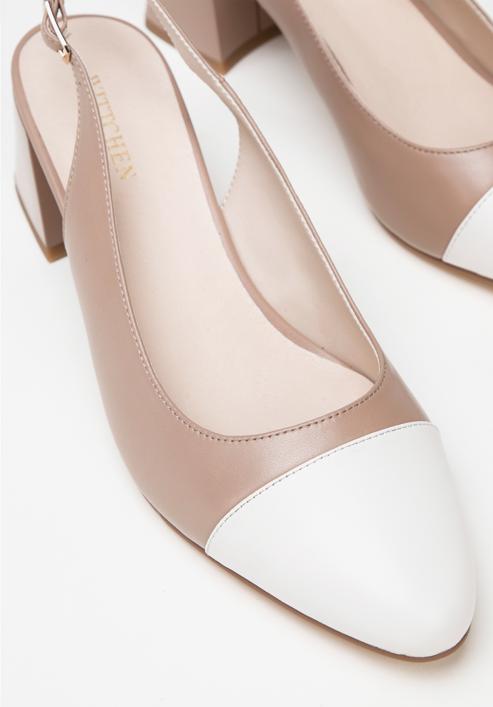 Women's leather block heel slingbacks, beige-white, 98-D-964-0-38, Photo 8