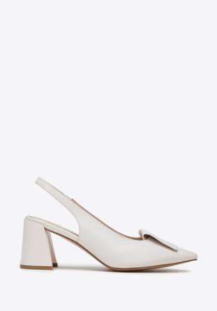 Women's leather slingback shoes with monogram detail, cream, 98-D-967-0-40, Photo 1