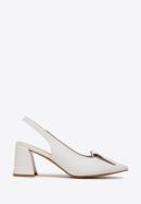 Women's leather slingback shoes with monogram detail, cream, 98-D-967-9-41, Photo 1