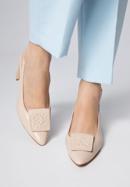Women's leather slingback shoes with monogram detail, beige, 98-D-967-9-36, Photo 15