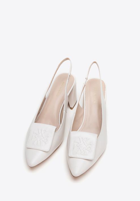 Women's leather slingback shoes with monogram detail, cream, 98-D-967-0-41, Photo 2