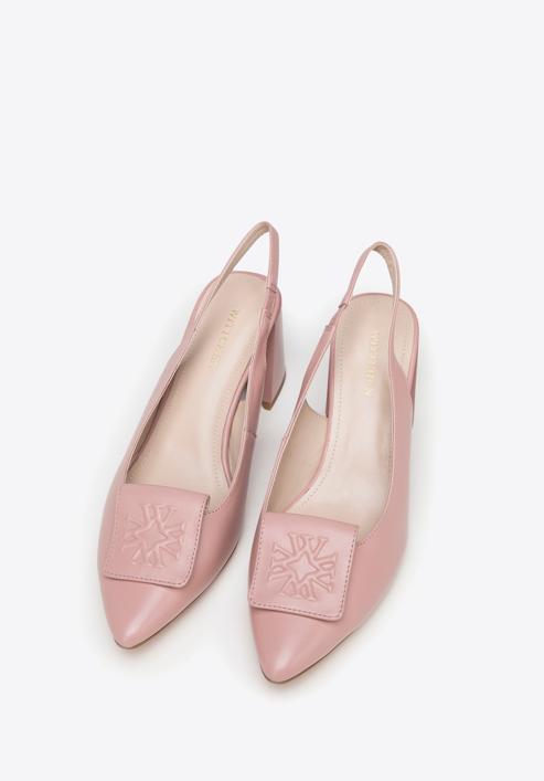 Women's leather slingback shoes with monogram detail, pink, 98-D-967-P-35, Photo 2