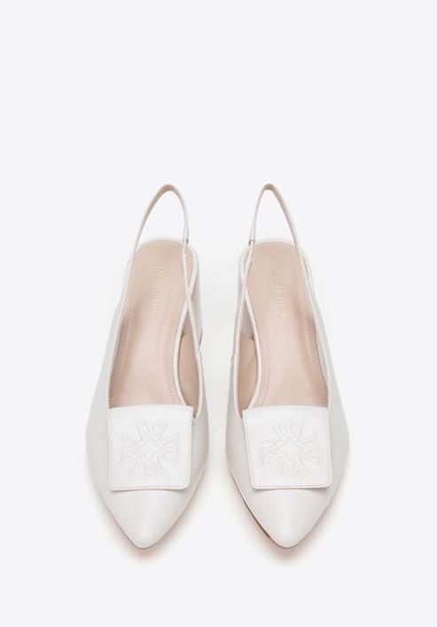 Women's leather slingback shoes with monogram detail, cream, 98-D-967-P-41, Photo 3