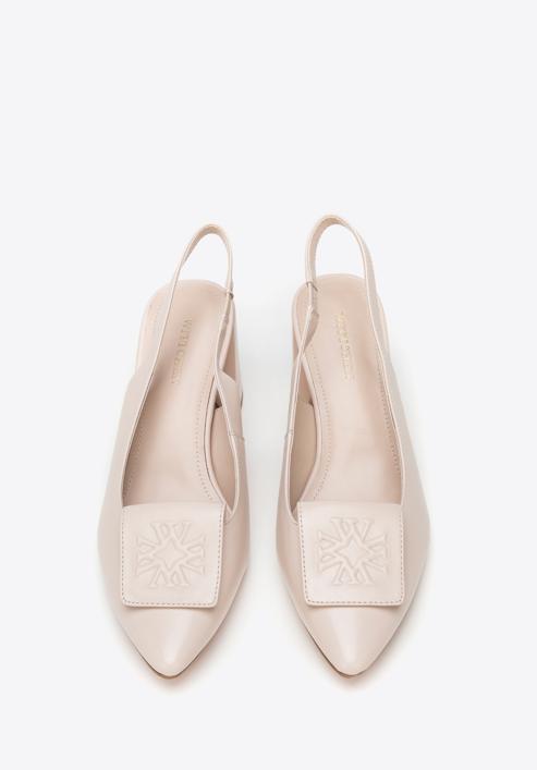 Women's leather slingback shoes with monogram detail, beige, 98-D-967-9-37, Photo 3