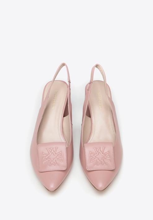 Women's leather slingback shoes with monogram detail, pink, 98-D-967-0-39, Photo 3